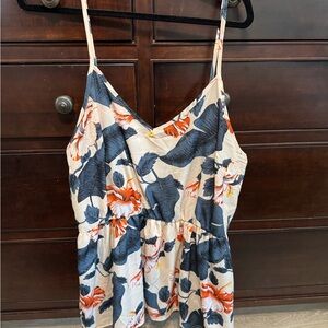 SHEIN Curve Floral Print Blouse in Blue and Cream